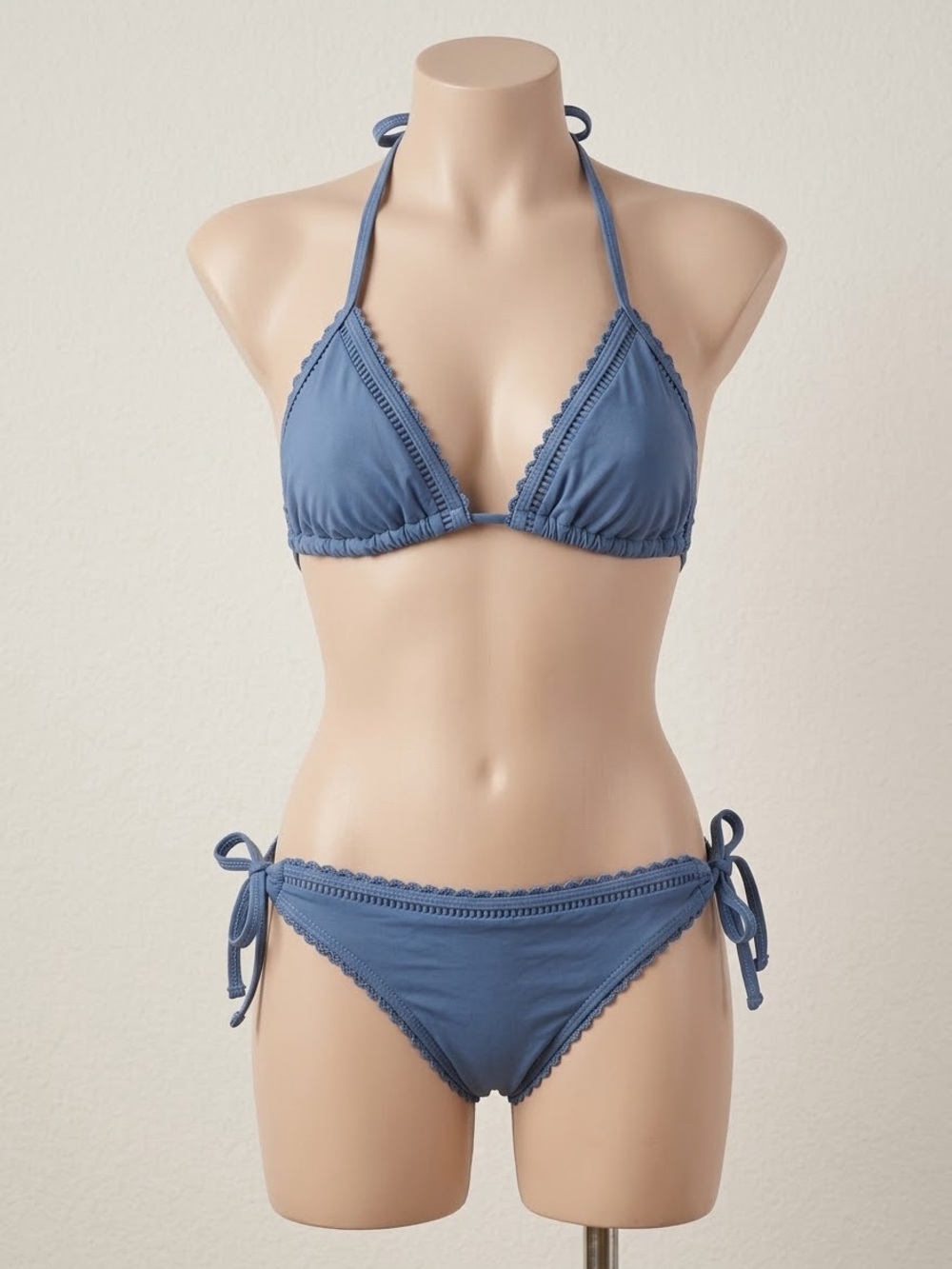 NWT Sunshine Women's Solid Blue Two-Piece Triangle Bikini Swimsuit Set Size XS